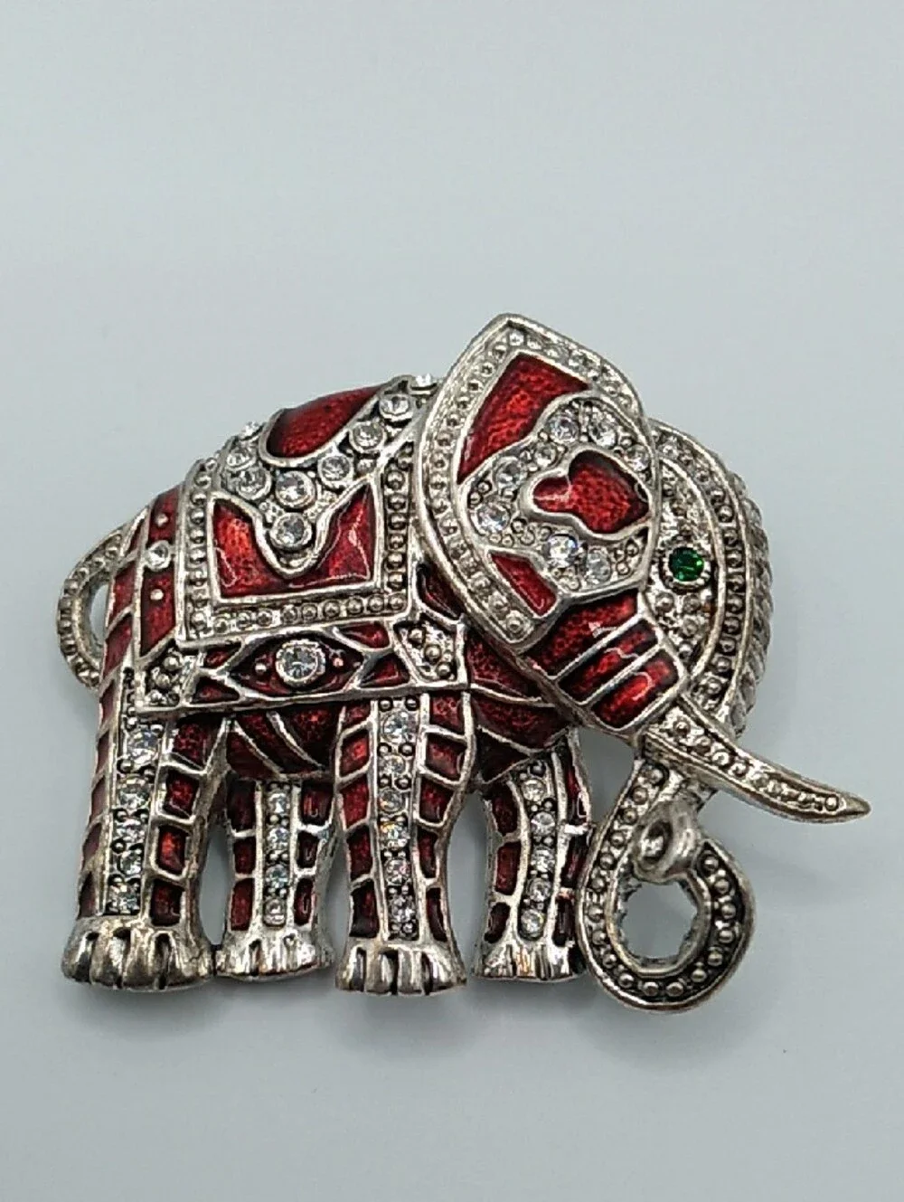 Vintage Red Enamel & Rhinestone Jeweled Elephant Brooch (S1) - Picture 11 of 11